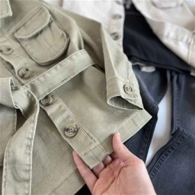 تصویر بارانی کتان کمردار 6 سال تا 10 سال کد 211120 