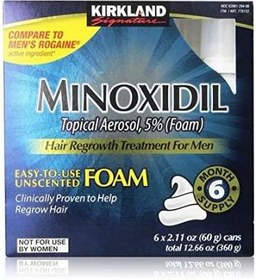 تصویر فوم رشد مجدد مو و ضد ریزش مو مردانه کرکلند ماینوکسیدل 5% KIRKLAND Minoxidil Topical Aerosol 5% Foam Hair Regrowth teartment 