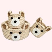 تصویر سبد قلاب بافی تریکو طرح خرسی کد 65 مجموعه 3 عددی 