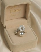 تصویر انگشتر زنانه گل صدفی و مروارید نقره ایتالیایی اصل 