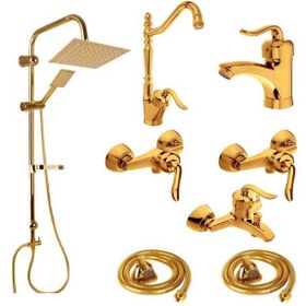 تصویر ست 8 عددی شیرآلات مدل قاجاری با دوش دوکاره جدید - مشکی طلایی Ghajari Economic Faucet set eight pieces