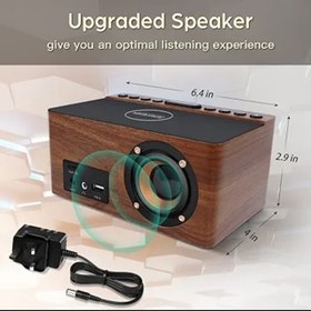 تصویر ساعت رومیزی و رادیو دیجیتالی و شارژر وایرلس آلمانی ANJANK AC190 ANJANK Bedside Wooden FM Radio Alarm Clock,10W Super Fast Wireless Charger Station for Iphone/Samsung Galaxy,USB Charging Port, 5 Level Digital Dimmable Led Display,Mains Powered with Backup Battery