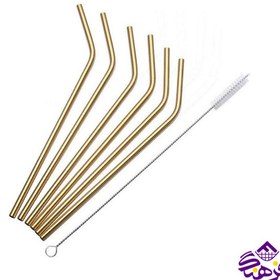 تصویر نی شربت ساده طلایی 6عددی 