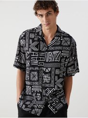 تصویر Regular Fit Kısa Kollu Desenli Viskon Erkek Gömlek 