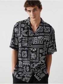 تصویر Regular Fit Kısa Kollu Desenli Viskon Erkek Gömlek 