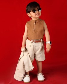 تصویر ست کت و شورتک لینن پسرانه 