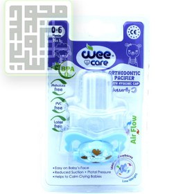 تصویر پستانک ارتودنسی درب دار مدل پروانه ای سایز1 سفید چاپدار مدل P124 وی کر Wee Care P124 Pacifier Size1