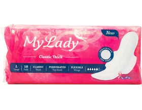 تصویر نوار بهداشتی بالدار کلاسیک ضخیم بزرگ با بسته بندی تکی 10عددی مای لیدی ا My Lady Cotton Feel Sanitary Pad My Lady Cotton Feel Sanitary Pad