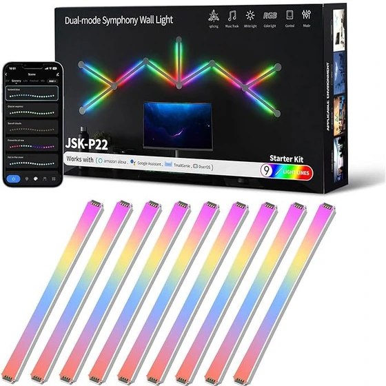 خرید و قیمت چراغ دیواری تزئینی RGB Symphony ۹ خط – نورپردازی داینامیک ...