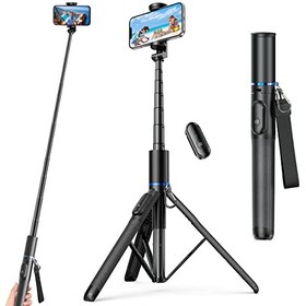 تصویر سه پایه موبایل Selfie Stick، سه پایه تلفن قابل ارتقا همه در یک تلفن همراه با کنترل از راه دور بی سیم، پایه سه پایه 60 اینچی سازگار با همه تلفن های همراه برای سلفی/ضبط فیلم/عکس/استریم زنده/ولوگ - ارسال 20 روز کاری 