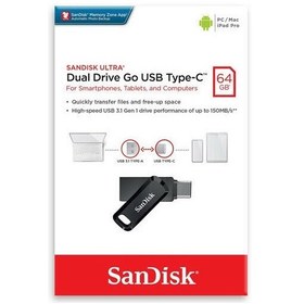 تصویر فلش مموری سن دیسک مدل ULTRA DOUL DRIVE GO USB TYPE-C 3.2 ظرفیت 64 گیگابایت 