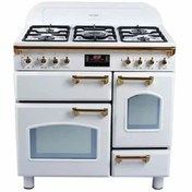 تصویر اجاق گاز پنج شعله چهار فر تاکنوگاز سری فالکون مدل دسته شیر و دستگیره طلایی 