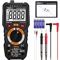 تصویر Tacklife DM01M پیشرفته دیجیتال Multimeter Trms 6000 شمارش تستر بدون تماس ولتاژ تشخیص آمپر اهم ولت متر چند متر، خط زندگی، با نور پس زمینه LCD، قرمز / سیاه Tacklife DM01M Digital Multimeter TRMS 6000 Counts Manual Ranging, Volt Amp Ohm Multi Meter, Continuity Frequency Capacitance Diode Temperature Tester with NCV, LCD Backlit and Flashlight