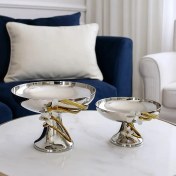 تصویر میوه خوری پایه دار تخت بزرگ استیل_برنج زبنق