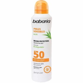 تصویر اسپری ضد آفتاب باباریا babaria حاوی SPF 50 مناسب پوست حساس حجم 200 میل babaria Sensitive Skin Sunscreen Mist SPF 50