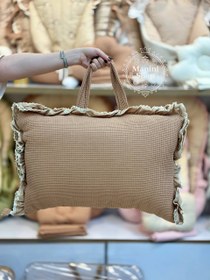 تصویر ست کالای خواب وارداتی طرح رنگین کمان چین دار رنگ کرم بیسکوییتی 