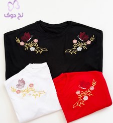 تصویر تیشرت پنبه لاکرا طرح گلدوزی پروانه 