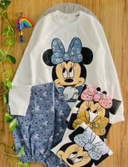 تصویر بلوز شلوار میکی موس دخترانه با شلوار کاملت اقتصادی سایز بندی 60 65 