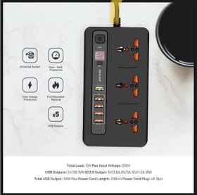 تصویر چند راهی برق پورودو مدل PD-5P3SQCEU Porodo Power Socket & USB Hub Model PD-5P3SQCEU