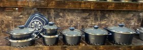 تصویر سرویس قابلمه ۱۶ پارچه جدید چدن اس جی Pot service 16 pieces new SG cast iron