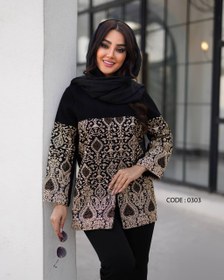 تصویر مانتو کتی زنانه نوروز ۱۴۰۵ شانتون با طرح اسلیمی سایز ۴۲ تا ۵۲ 