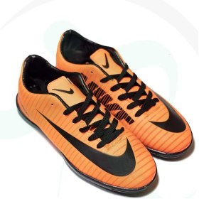 تصویر کفش فوتسال سایز کوچک طرح اصلی نایک مرکوریال نارنجی مشکی Nike Mercurial 2018 