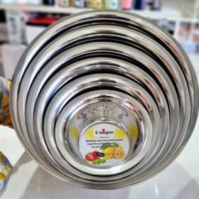 تصویر لگن استیل یونیک مدل گرد وارداتی استیل ضد زنگ آهنربا نگیر در ۱۱ سایز مختلف تکی و ست - قطر ۴۰ 