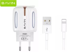 تصویر شارژر دیواری فست شارژ لایتنینگ باوین BAVIN 2.4A Dual Port USB Adapter Charger PC265Y 