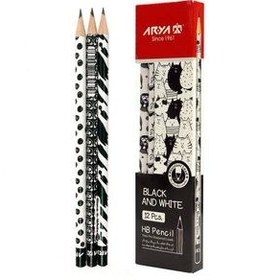 تصویر مداد مشکی آریا مدل سیاه و سفید بسته 12 عددی Arya Black and White HB Pencil 12 pcs - 3049