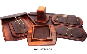 تصویر ست رومیزی اداری ۷ تکه چوب و چرم 