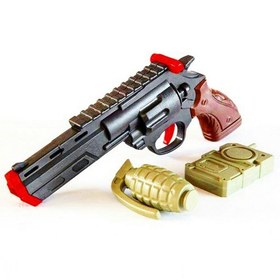 تصویر اسباب بازی تفنگ کلت تیر پرتابی پرتاب توپ با بیسیم و نارنجک و کیف 