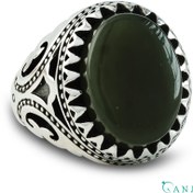 تصویر انگشتر نقره مردانه طرح تاران با نگین یشم یمنی 