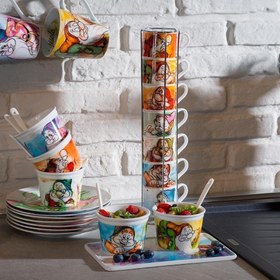 تصویر ست ۷ تایی اسپرسوی دیزنی Espresso Cups Seven Dwarfs Set 7 Pcs + Metal Rack 