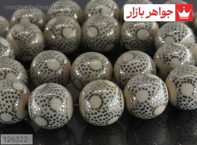 تصویر تسبیح عاج فیل ۳۳ دانه نقره کوب مصری کد ۱۲۶۳۲۲ 