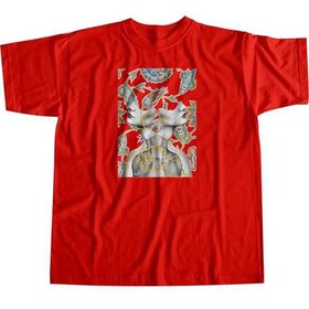 تصویر تی شرت هنری نخی یقه گرد قرمز چام Chaam کد 2317 