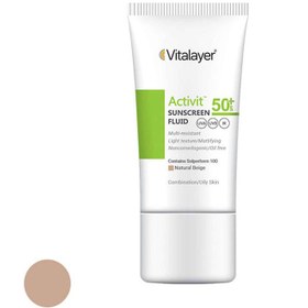 تصویر فلویید ضد آفتاب پوست چرب بژ طبیعی اکتی ویت ویتالیر SPF50 Vitalayer Activit Natural Beige Oily Skin Sunscreen Fluid SPF50