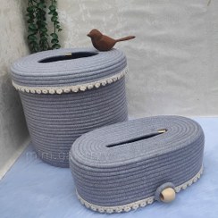 تصویر ست قیطونی جا دستمال و سطل زباله 