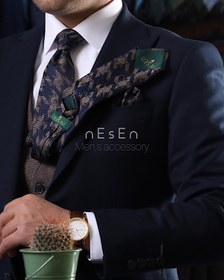 تصویر ست کراوات و پوشت NESEN - طرح Twist سرمه‌ای کرم T182 