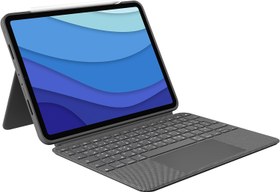 تصویر Logitech Combo Touch iPad Pro 11 اینچی (نسل 1، 2، 3، 4 - 2018، 2020، 2021، 2022) کیبورد - صفحه کلید قابل جدا شدن با نور پس زمینه، صفحه کلید کلیکی در هر کجا - خاکستری؛ چیدمان عربی - ارسال 20 روز کاری 
