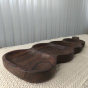 تصویر اردو خوری چوبی دفرمه چهار خانه، تقسیم چوبی دست ساز، ظرف پزیرایی و آجیل چوب گردو کد 162 