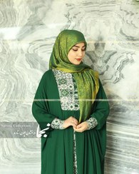 تصویر عبا سنتی کرپ الیزه اعلا مدل رز سبز نجما - سبز / سایز ا Green Rose Abaya Green Rose Abaya