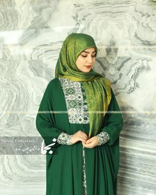 تصویر عبا سنتی کرپ الیزه اعلا مدل رز سبز نجما - سبز / سایز Green Rose Abaya