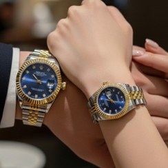 تصویر ست ساعت رولکس زنانه و مردانه استیل صفحه سورمه‌ای، نمایش تاریخ Rolex His & Hers Stainless Steel Blue Dial Watches with Date Display