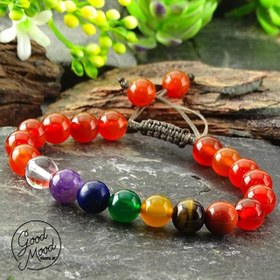 تصویر دستبند هفت سنگ چاکرا با پایه عقیق قرمز 7chakras bracelet