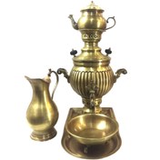 تصویر ست سماور ذغالی برنجی طرح آینه ای ۳٫۵ لیتر کد sam15 