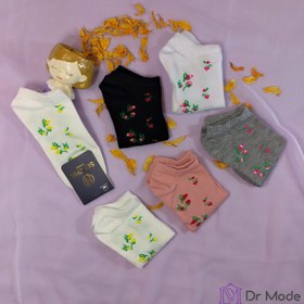 تصویر جوراب مچی زنانه با طرح گل ریز Women's ankle socks with small flower design