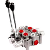 تصویر شیر هیدرولیک دو دسته چهار سوراخ 1/2 شیر هیدرولیک دو دسته چهار سوراخ 95لیتر