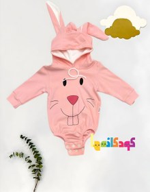 تصویر هودی نوزادی صورتی مدل کلاه خرگوشی مناسب نوزادی تا 9 ماه - سایز 2 