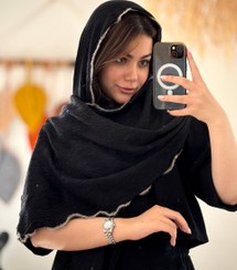 تصویر شال پاییزه دور خز وارداتی خرید شال پاییزه مشکی دور خز