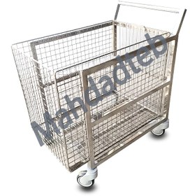 تصویر ترالی البسه خیس استیل- کد -MHT37 - 50*60 ارتفاع 75 ، استیل ضد زنگ با چرخهای بی صدا Stainless steel trolley for carrying wet hospital clothes